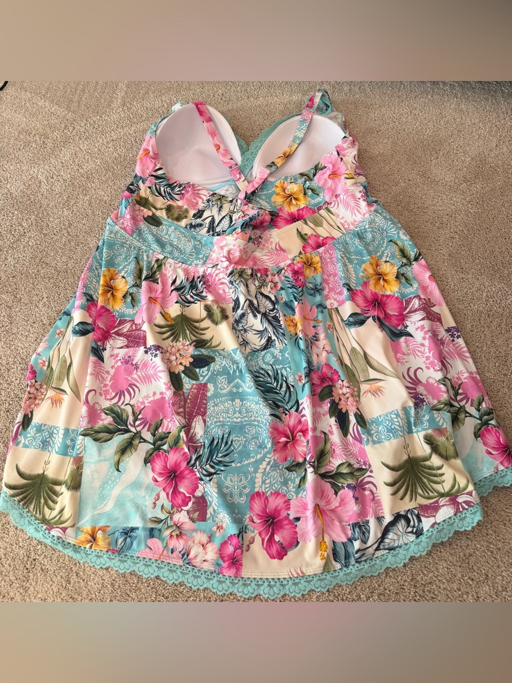 Torrid Floral One-Piece Swimsuit Dress in Aqua, Pink & Cream size 5 - Picture 12 of 13